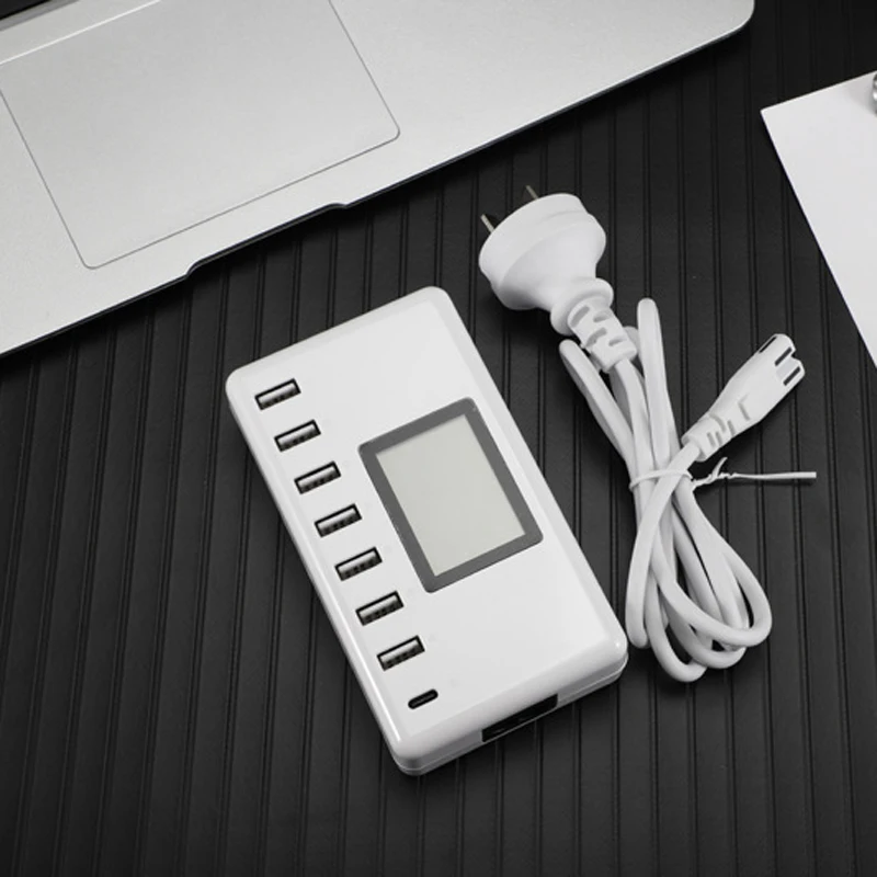 8 Ports Type-C Smart USB Charger with LCD Display with 8 USB Power Ports for Mobile Phone and Tablets