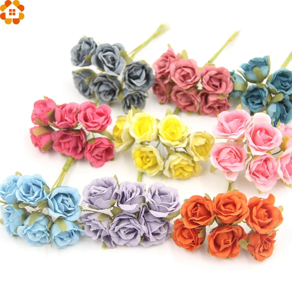 6 pcs/lot décoratif soie Scrapbooking Mini Rose artificielle fleur