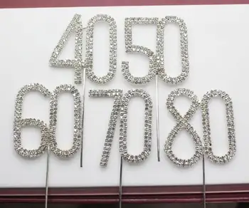 

50pcs 45mm Silver Diamante Rhinestone Cake Topper Birthdays Wedding Numbers Crystal Stick Cake Accessories Party SL3723