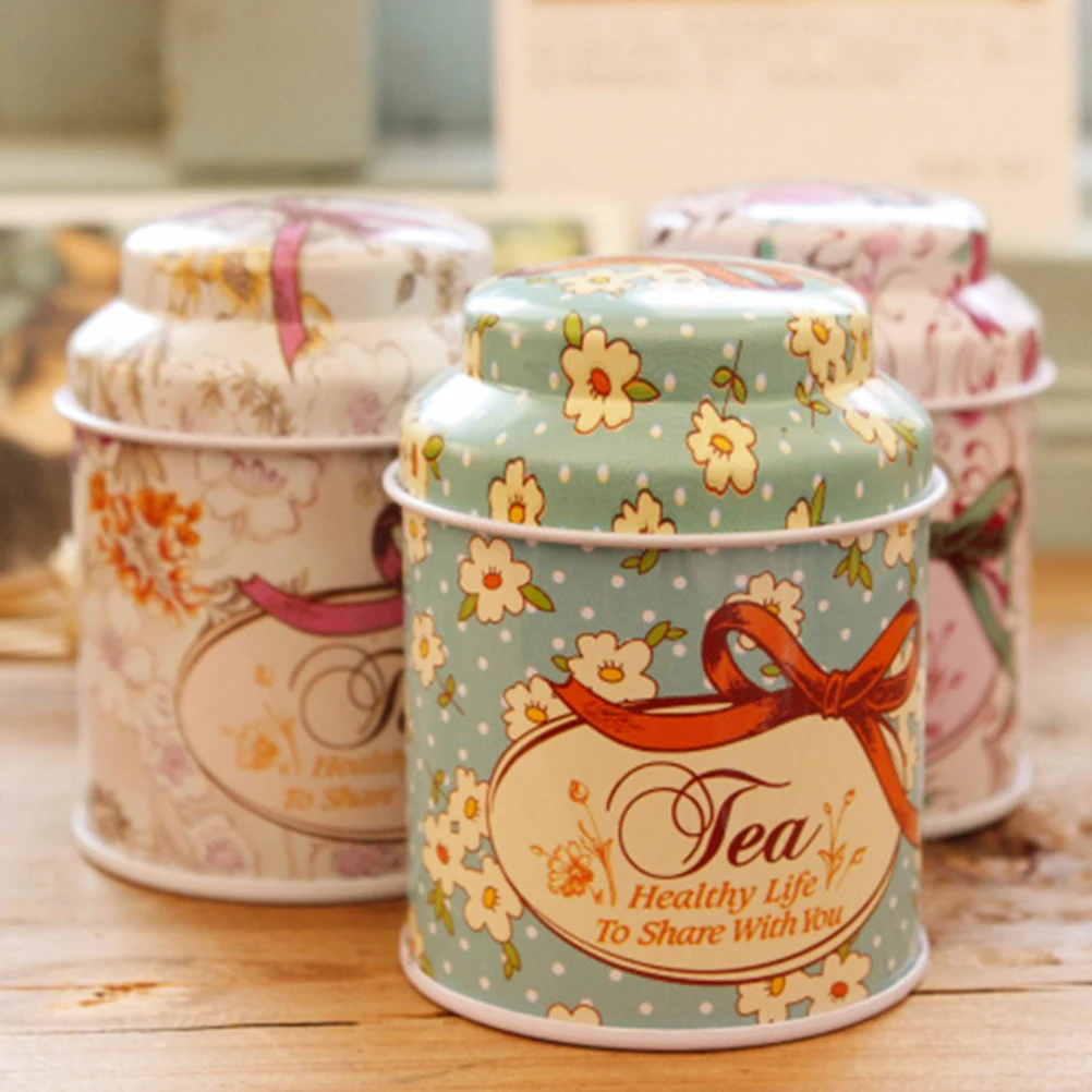 

Beautiful Flower Storage Box,Small Metal Tin Boxes,Bow-knot Tea Box for Sugar Coffee Coin and Small Things Storage