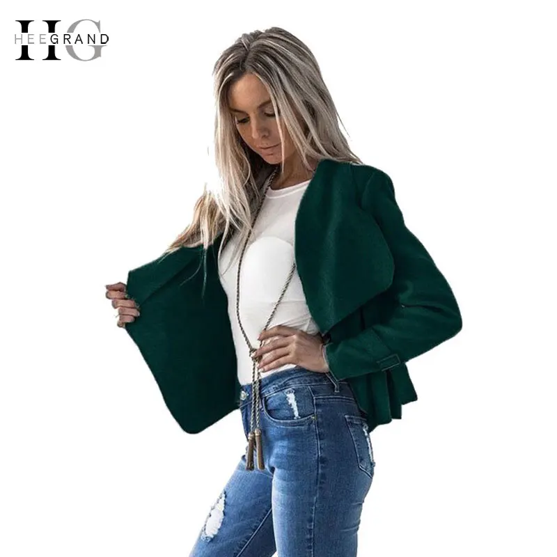

HEE GRAND Women Coat Autumn Wool Cardigan Open Stitch Turn-down Collar Jacket Solid Outwear Women Black Gray Jackets 2XL WWJ927