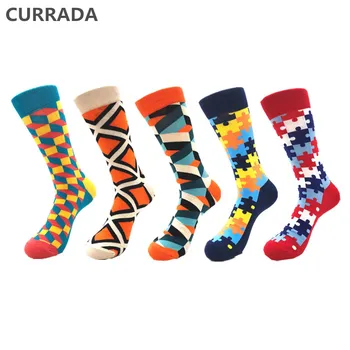 

5pairs/lot Brand Quality Men Socks Combed Cotton colorful Happy Funny Socks Hot Sale fashion Casual long Mens compression socks