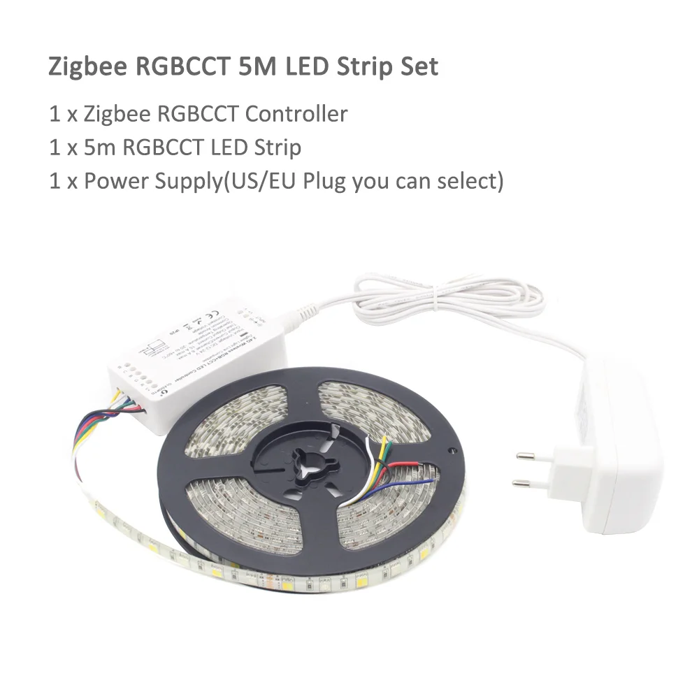 Светодиодный светильник Zigbee RGBCCT, умный водонепроницаемый SMD 5050, 12 В, 5 м, Светодиодная лента, ленточный контроллер ZLL Link, работает с Alexa Echo - Испускаемый цвет: Zigbee Strip Set