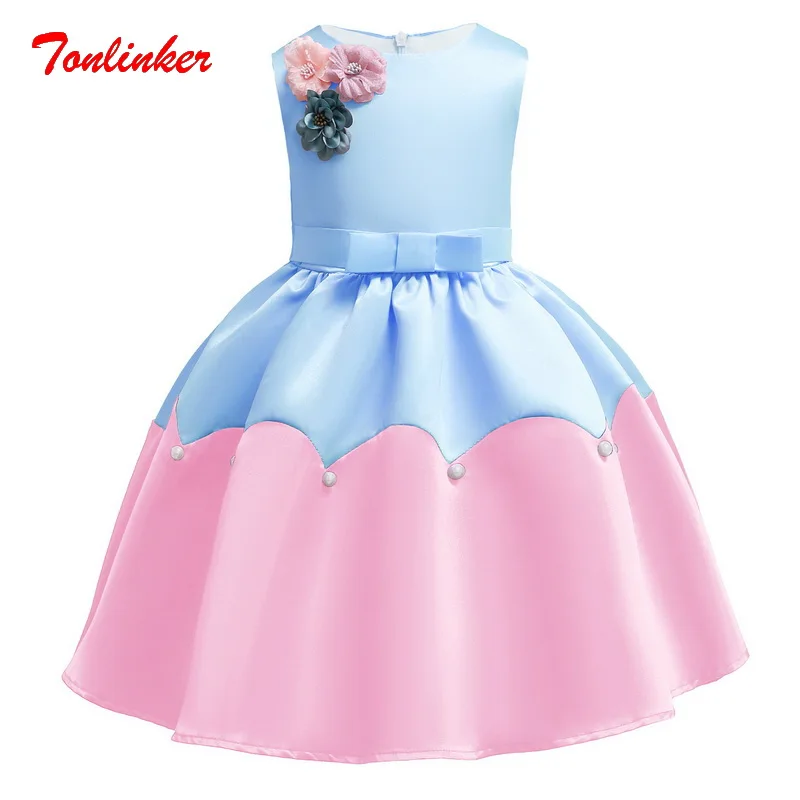 

Summer 2019 Princess Girls Prom Party Pleated Skirt Elegant Flower Dresses Children's day Wedding Birthday Party Clothes Vestido