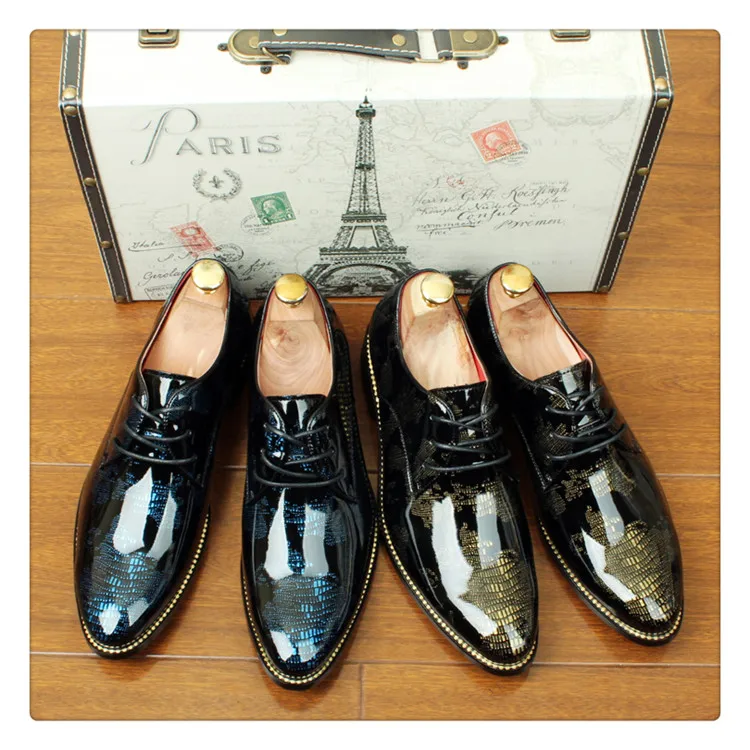 ERRFC/Дизайнерские Мужские модельные туфли черного цвета; Роскошные модные свадебные туфли для жениха из лакированной кожи золотистого цвета; мужские оксфорды; Размеры 37-46