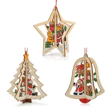 

Wooden 3D Christmas Pendant Christmas Tree Hanging Ornament DIY Bell Xmas Decor chrismas decorations for home New Year Gifts