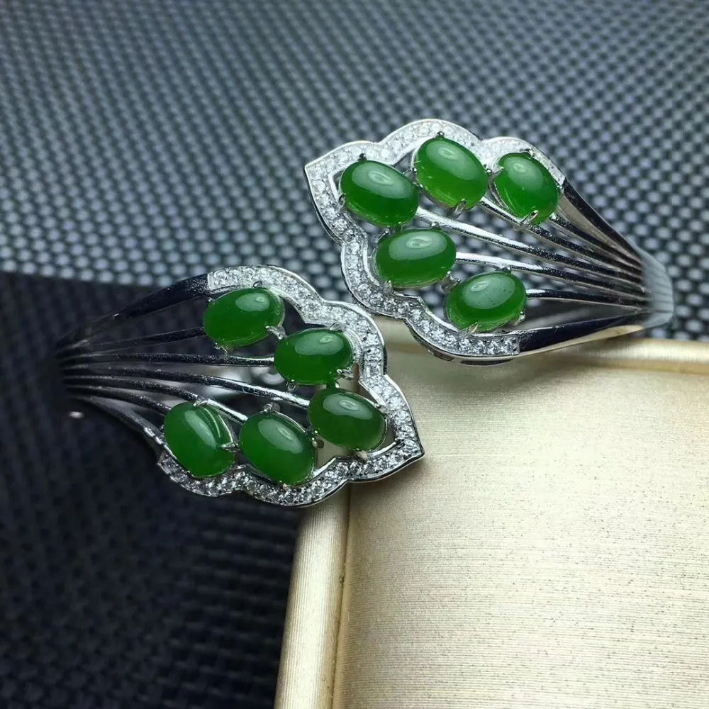  Bracelets en jaspe vert naturel Bracelet en pierres précieuses naturelles 925 argent sterling femme