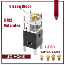 Ultimaker 2 двойной Экструдер Олссон Блок Комплект Сопла 0.25/0.4/0.6/0.8 мм HotEnd Двойной Головы Для 3.0 мм Накаливания UM2 Ultimaker 2