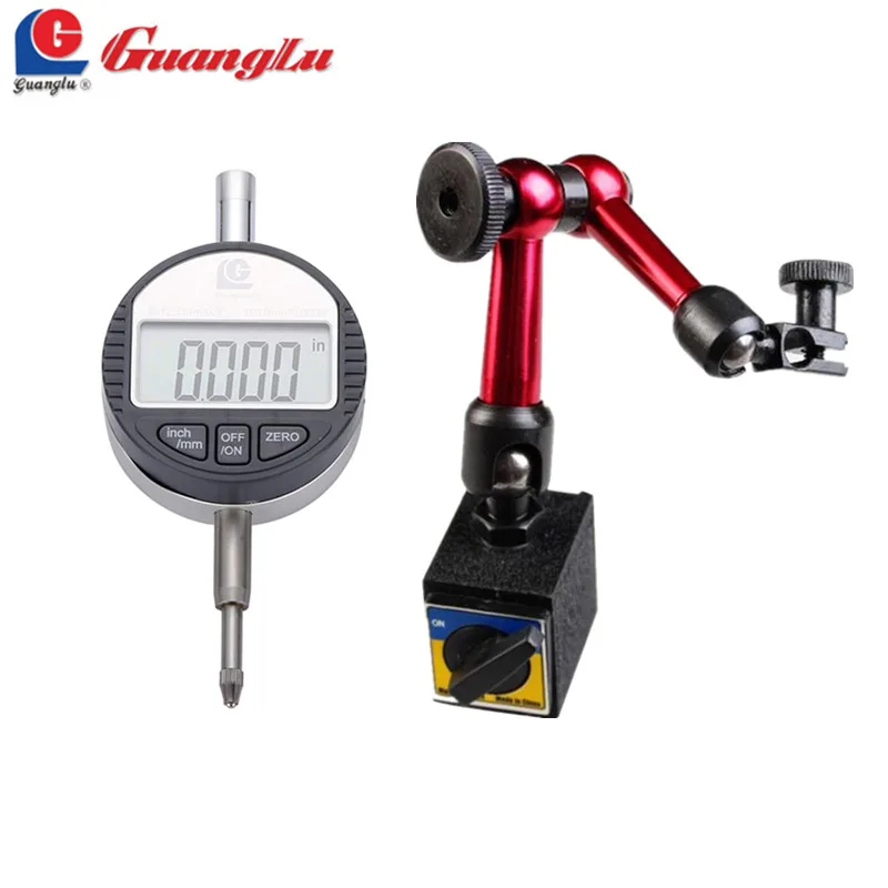 

GUANGLU 2Pcs Digital Dial Indicator 0-12.7mm/0.5'' 0.01 With Mini Magnetic Base Holder Gauge Caliper Measuring Tools