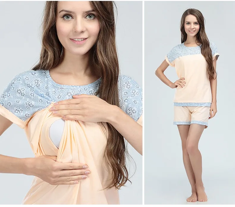 Летние для беременных и кормящих пижамы набор Грудное вскармливание пижамная ночная рубашка с открытием дизайн Пижама для кормления грудью костюм