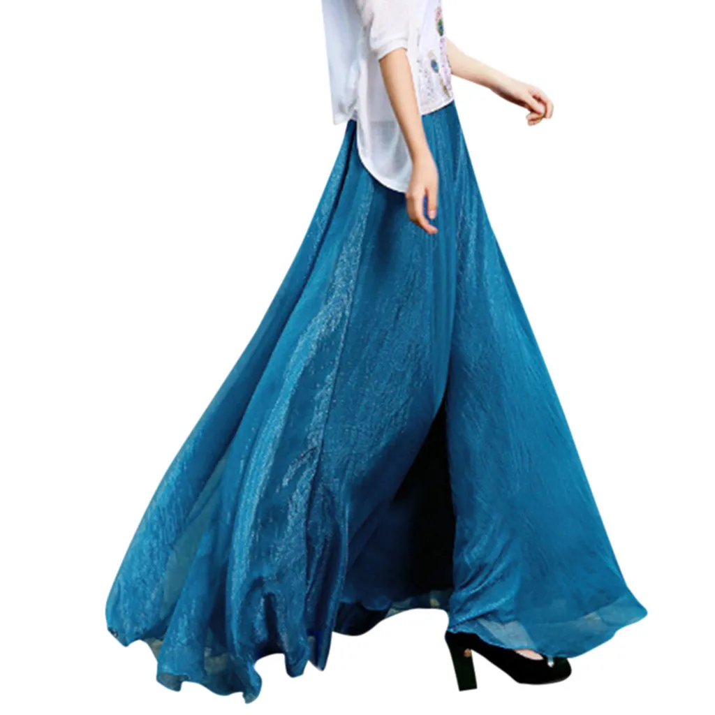 

FREE OSTRICH Beach Skirt Women Sundress Boho Maxi Solid Elastic Waist Long Evening Party Split Temperament Beach Skirt Summer