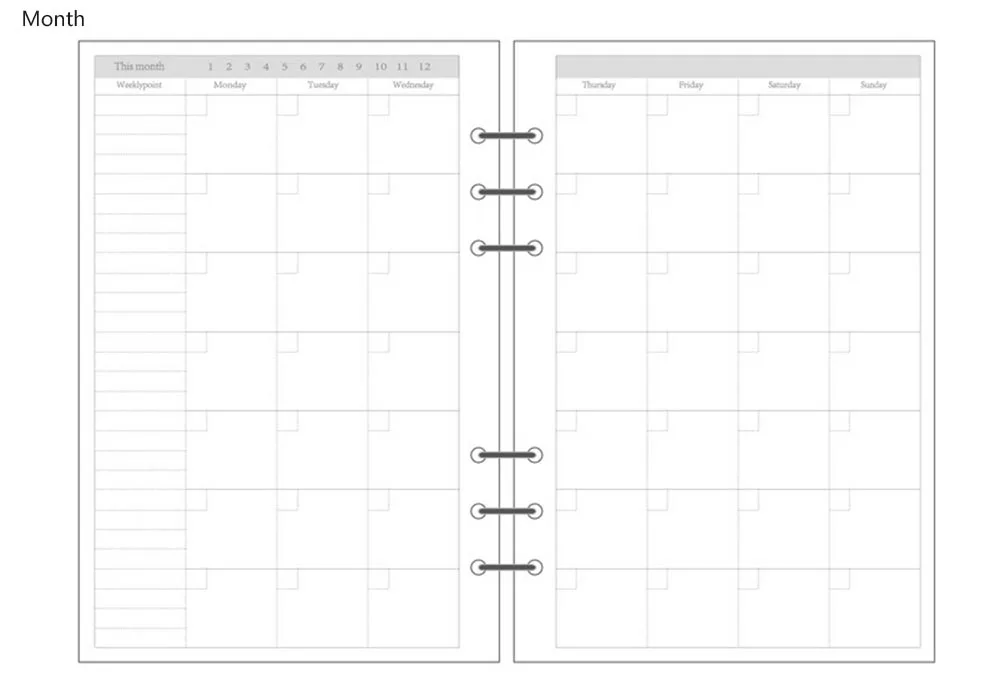 A5/A6/A7 вкладыш Тетрадь's сменный блок ясно 45 листов машина для скрепления спиралью планировщика аксессуар Многофункциональный внутренняя страниц - Цвет: Monthly Plan