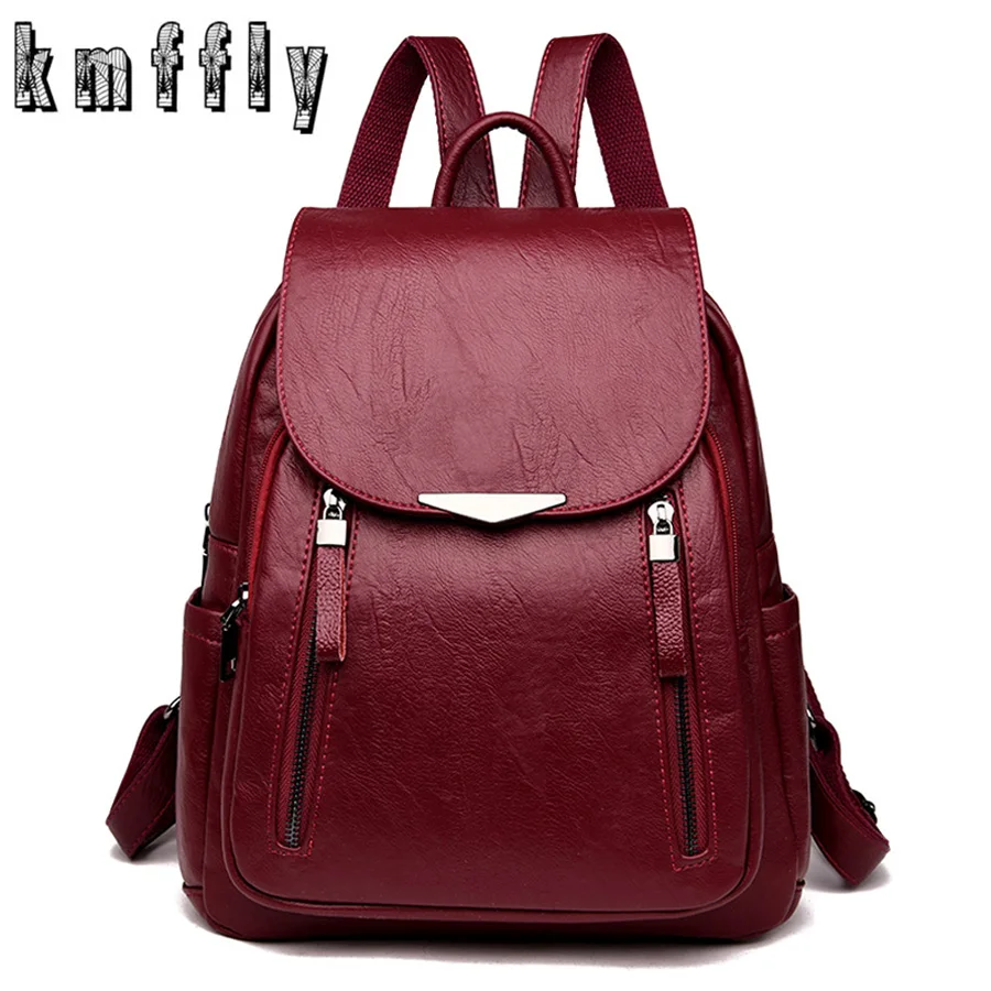 

KMFFLY double zipper decoration leather backpack school bags for teenagers girls travel bagpack mochilas mujer 2019 sac a dos