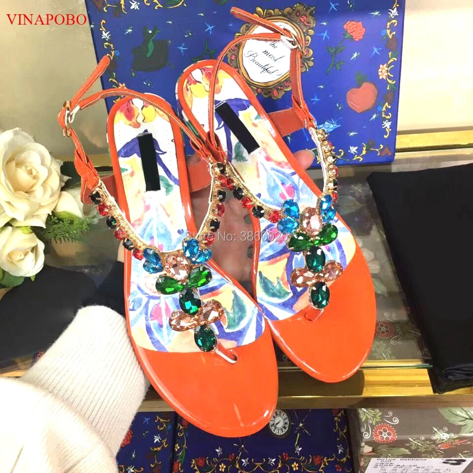

Vinapobo Genuine leather Crystal Sandals Woman diamond heels ankle strap lady summer New thick high heel shoes office work shoes