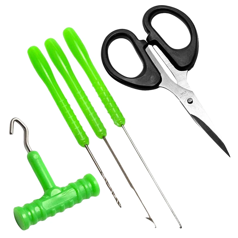 

HOT-5Pcs/Set Baiting Needle Set Carp Fishing Bait Tool Kit Hook Load Rig Knot Puller Fish Tackle Scissors Drill Splicer