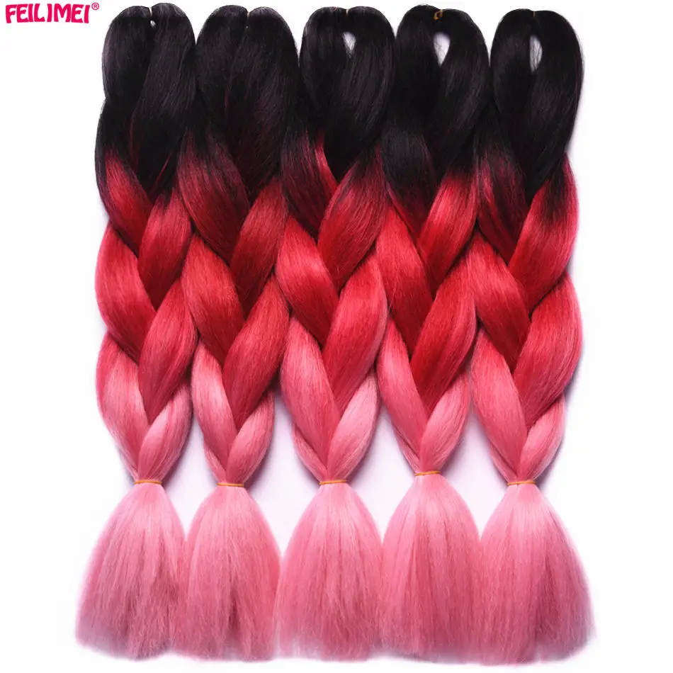 Feilimei Three/Two Tone Colored Crochet Braids Kanekalon Hair 24(60cm) 100g/pc Synthetic Ombre Jumbo Braiding Hair Extensions -