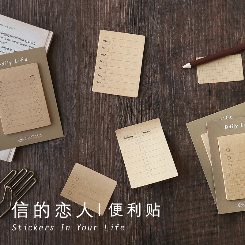 

30 Sheets/Lot Kraft Paper Daily Schedule Self-Adhesive N Times Memo Pad Sticky Notes Bookmark School Office Supply