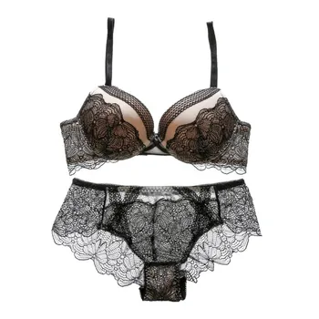 

Sexy Padded Bra Set Back Closure Lace Embroidery Bra Girls's Push Up Underwear Women Small Chest Underwire Bra