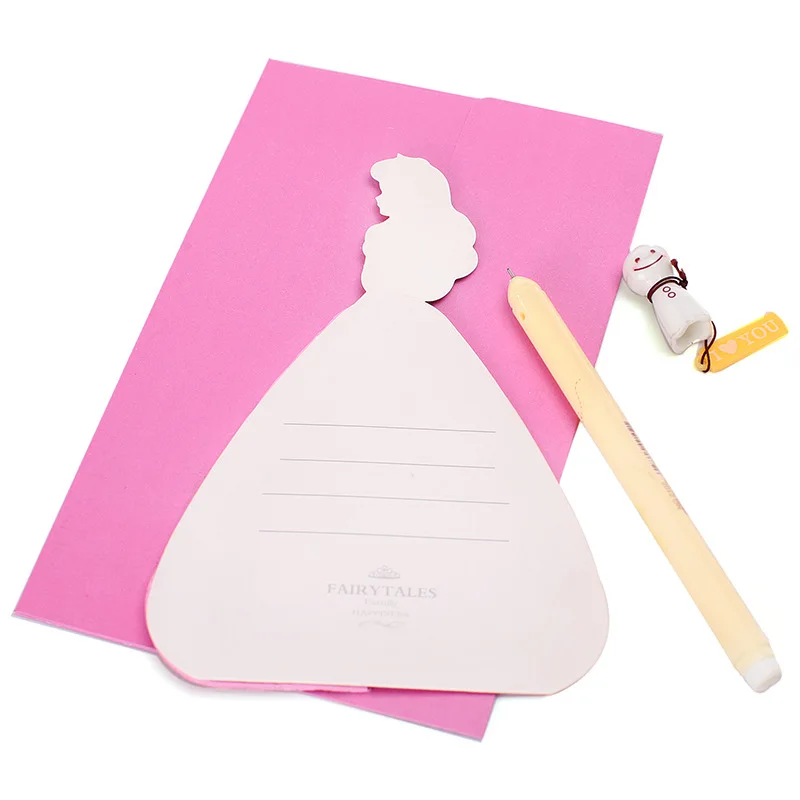  2pcs Hot Pink Princess 3D Three Dimensional Greeting Paper Creative Honeycomb Inviting Cards Weddin - 32856627602