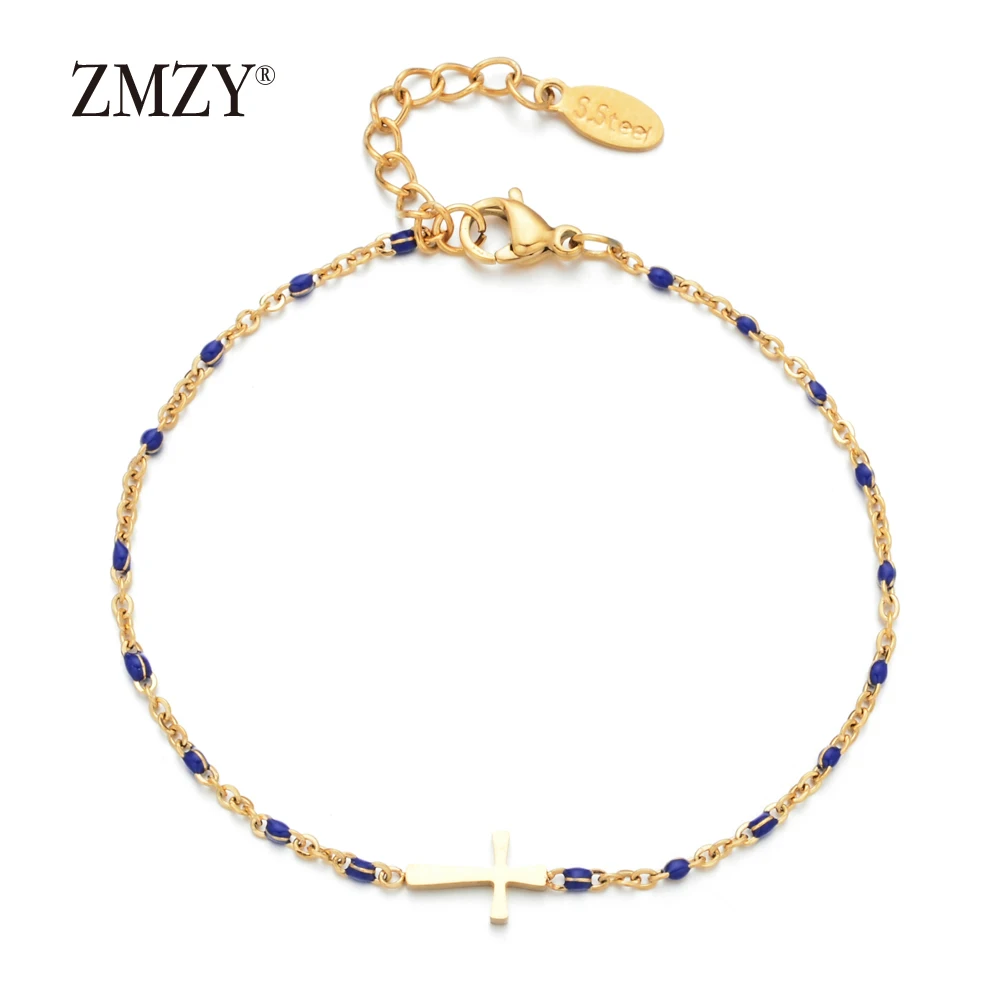 ZMZY Fashion Sideways Jesus Christian Stainless Steel Cross Bracelets for Women Charm Keepsake Girl Bracelet Jewelry