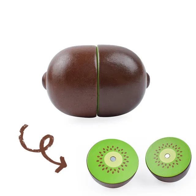 [Toy Woo] Wooden Cutting Kitchen Toy Pretend Play Fruit Vegetable Baby Educational Food Toys Children's Kitchen Play Gifts Kiwi