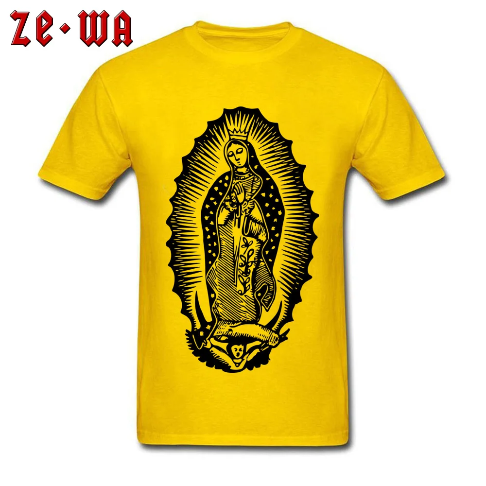 Casual Virgin Of Guadalupe Round Neck Top T-shirts Summer/Autumn Tees Short Sleeve for Men Designer 100% Cotton Design Tshirts Virgin Of Guadalupe yellow