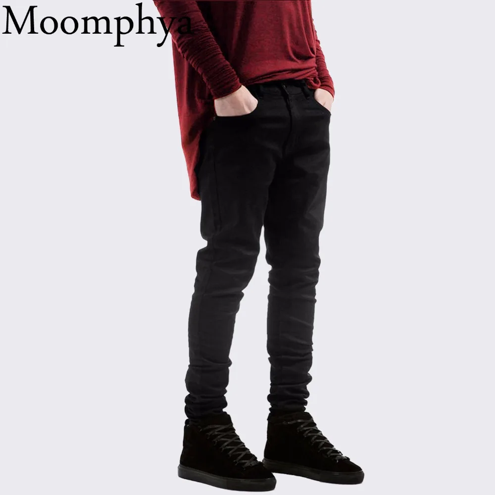 Джинсы мужские облегающие прямые джинсы Slim Fit однотонные байкерские