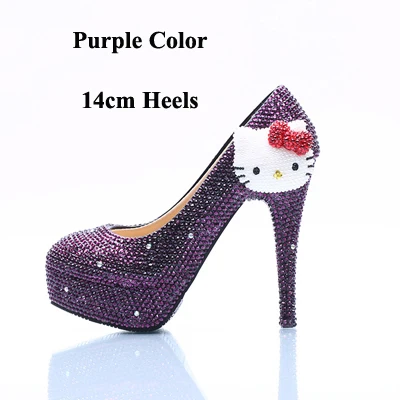 Фиолетовые Свадебные туфли ручной работы с кристаллами KT Свадебные вечерние туфли для невесты Фиолетовый горный хрусталь вечерние бальные туфли подружки невесты - Цвет: Purple 14cm Heels