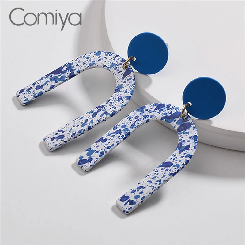 

Comiya Wholesale Earrings For Women Personality Blue Color Zinc Alloy Abstract Statement Shape Long Earring Pendientes