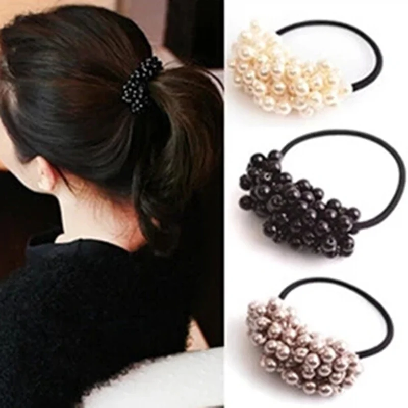 

Women Hair Accessories Pearls Beads Hairbands Ponytail Maker Girls Scrunchies Fashion Elastic Hair Bands Rubber Rope Headwear