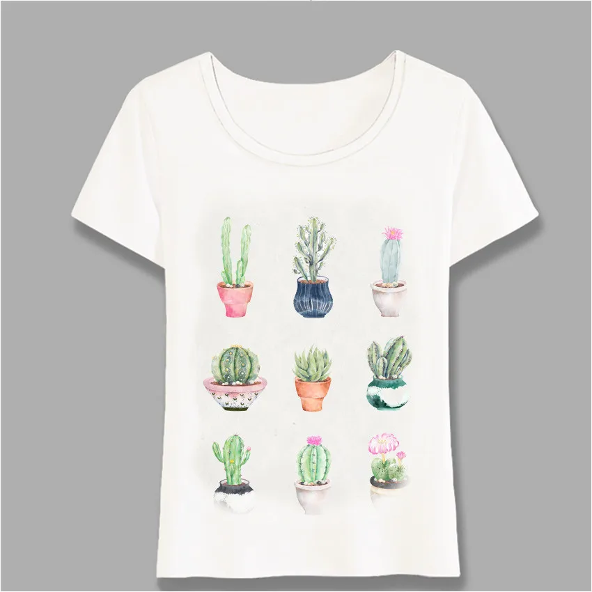 

Women t-shirt Potted Succulents Art T-Shirt Cactus Watercolor Print Tops Female Tee Cute Girl Camisetas T Shirts Harajuku