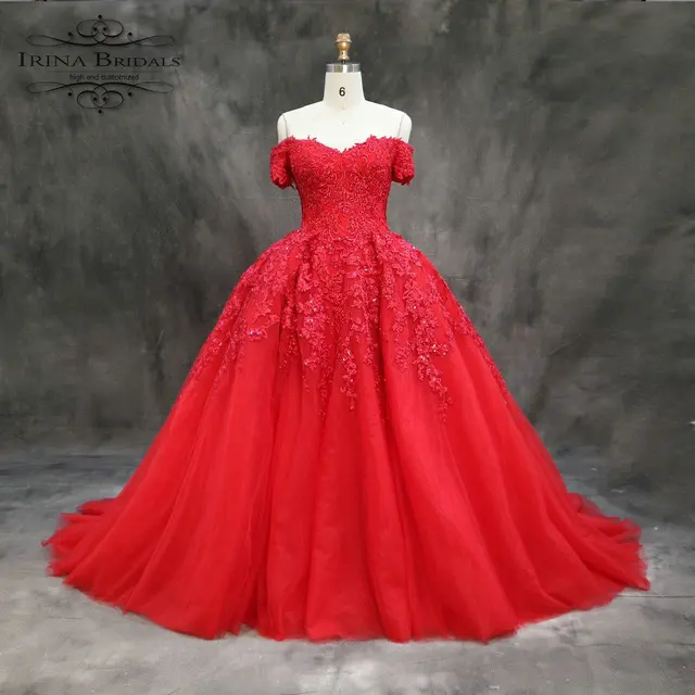 Red Wedding Dress with Short Sleeves