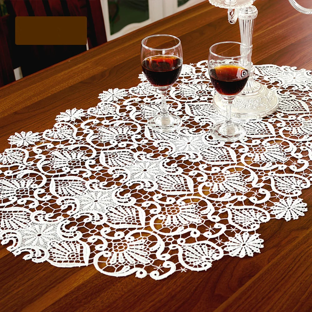 Embroidered Lace Table Runner TV Bench Stand End Table Cover Decoration 50cm x 50 70 90 120 150 180 210 250 280cm White