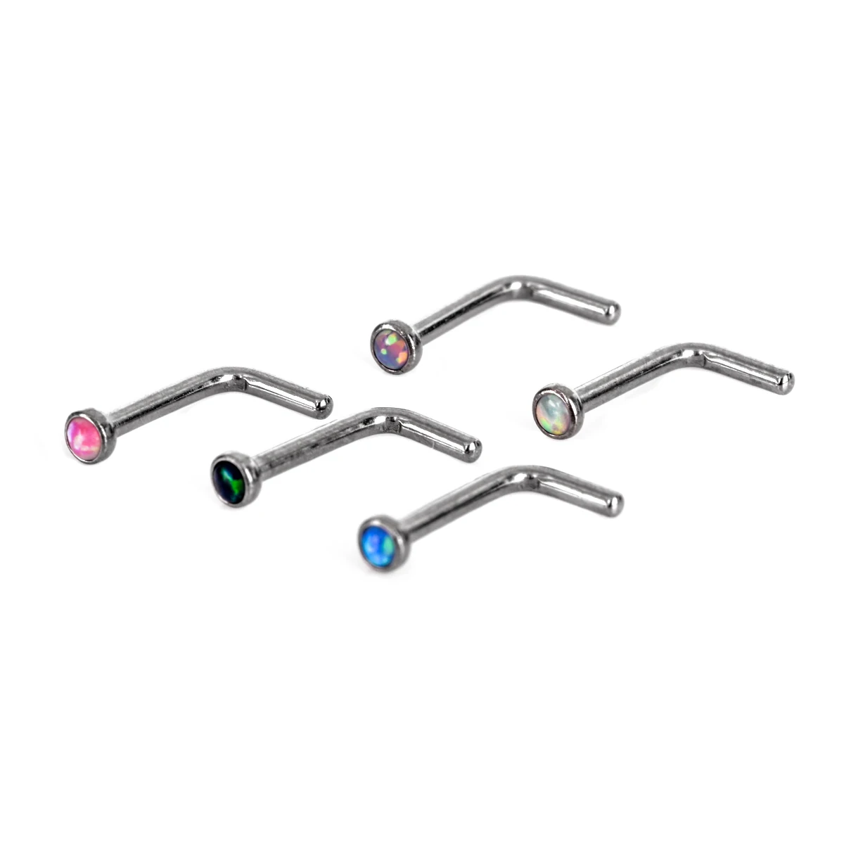 1pc Crystal Opal L Shaped Nose Stud Ring Punk Style Lip Ring Women Surgical Steel Nose Cartilage Stud Body Piercing Jewelry