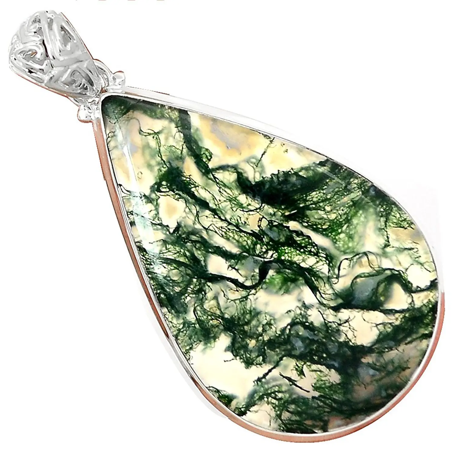 FREE GIFT BOX Moss Agate Women 925 Sterling Silver Pendant