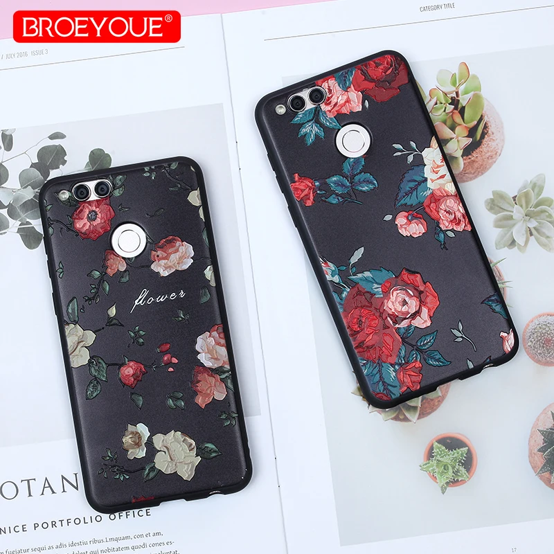 

BROEYOUE Silicone Case For Huewei Honor 10 6X 7X 9 Lite 3D Relief Soft TPU Silicone Flower Case For Huawei Honor 9 Lite 10 6 7X