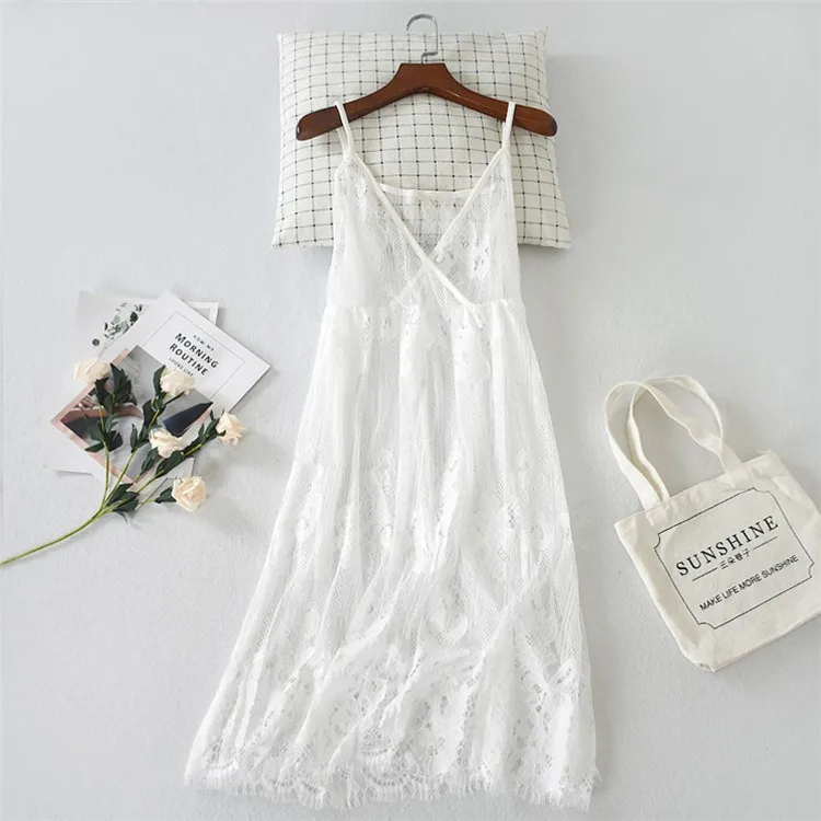 

Sexy see though lace mesh spaghetti strap dress black white lace dress