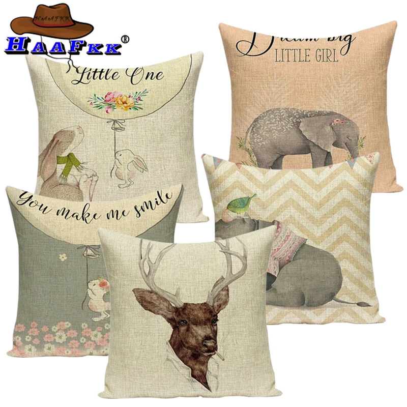 

Cartoon pattern cushion cover linen cotton geometric home art decoration children gift 45x45cm sofa pillow cover chair pillow