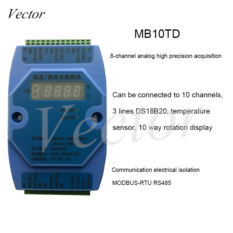 DS18B20 10 канальный многоканальный модуль сбора температуры RS485 Modbus RTU MB10TD|Запчасти