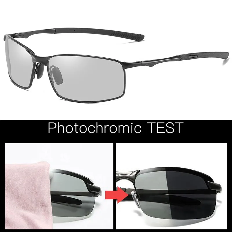 SIMPRECT новые фотохромные поляризованные солнцезащитные очки Мужские Модные прямоугольные UV400 высококачественные металлические зеркальные солнцезащитные очки для вождения - Цвет линз: BLACK Photochromic