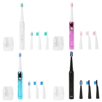 

Brand 5Pcs/set Waterproof Sonic Electric Toothbrush Cleaner + 3 Replacement Brush Heads + 1 Plug Adapter Adult Teeth Whitening