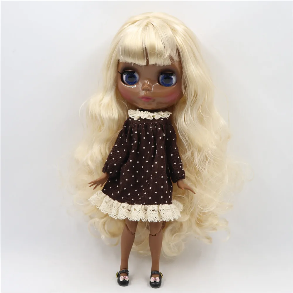 Кукла Blyth от ICY DBS супертемная черная кожа глянцевое лицо блестящие золотые волосы