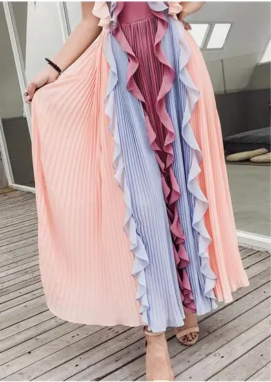 Новый 2019 Для женщин Coulorful Радуга оборками платье в стиле Boho Chic летняя Элегантная