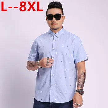 

Plus size 8XL 6XL 5XL 4XL Hot Sale Summer Short Sleeve Shirt Men Gypsophila Print Casual Imitation Linen Shirts Male Clothing