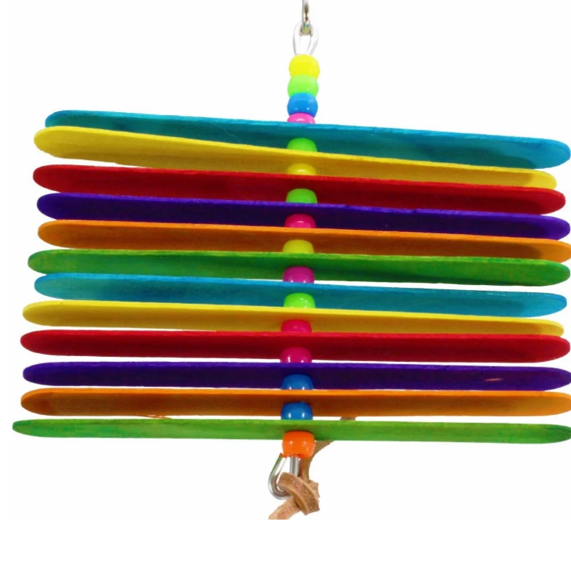 1 pcs Parrots 10cm*20cm size Bite Hanging BirdCage Accessories Wheel String Birds Toys Colorful Wooden Parrot Toys for Bird toys