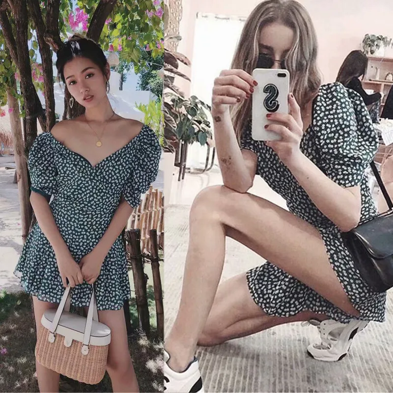 yinlinhe Green Floral Short Jumpsuit Women V neck Off Shoulder Playsuit Summer Short Sleeve Sexy Elegant Overalls  1