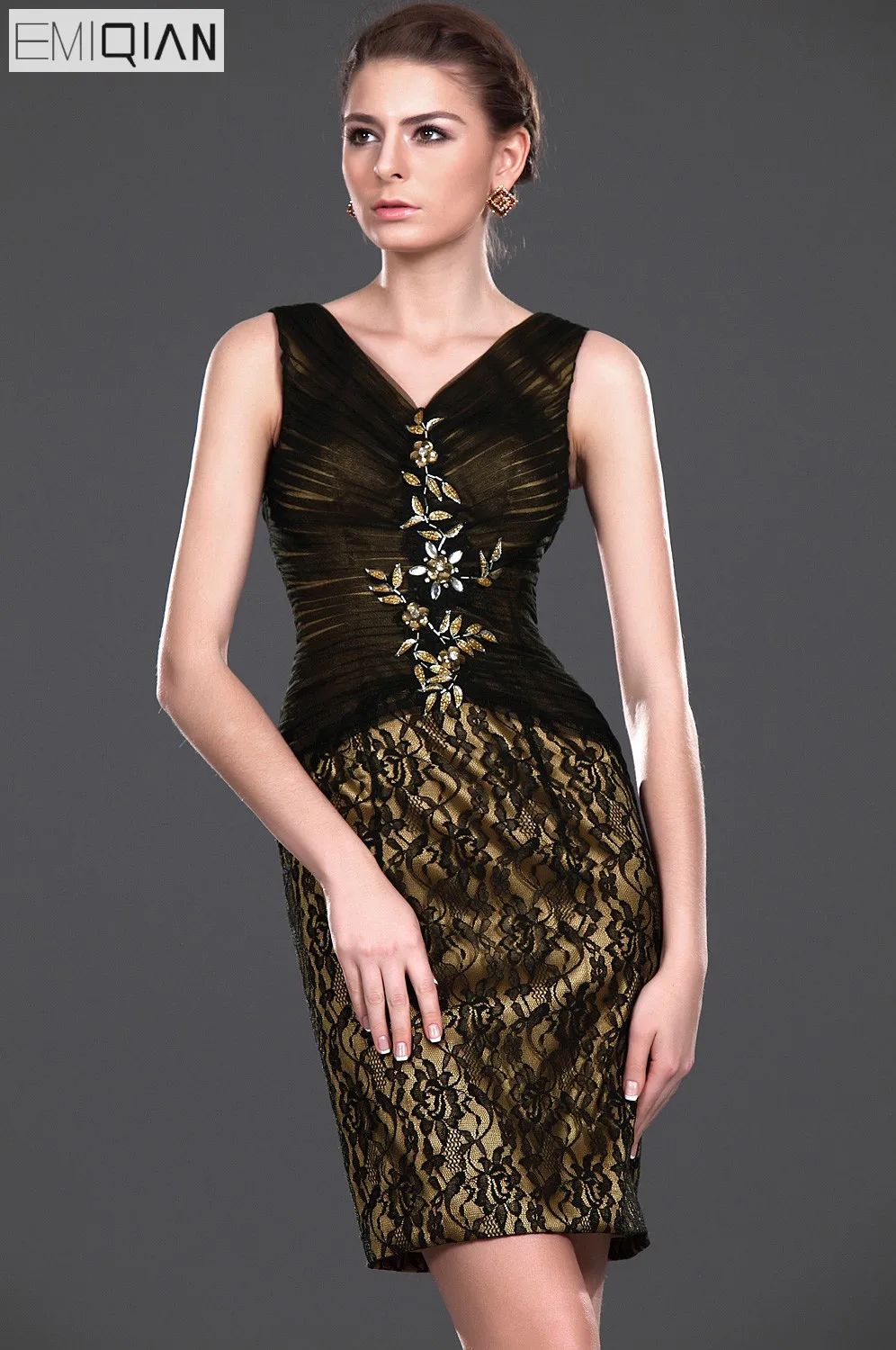 

Formal Wedding Party Dress Designer Sheath V Neck Lace Short Mother of the Bride Dress with Jacket