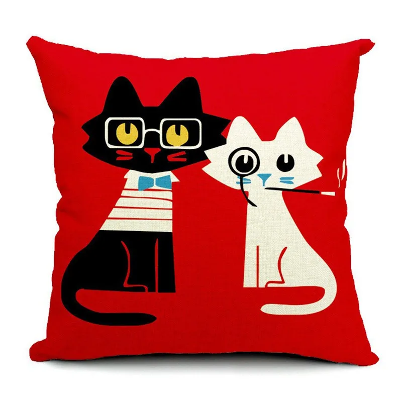couch pillows Cute Cartoon Cat  Cat Cotton Linen Pillow Case  Decorative Pillowcase Home Accessories Animal Pillow Cover