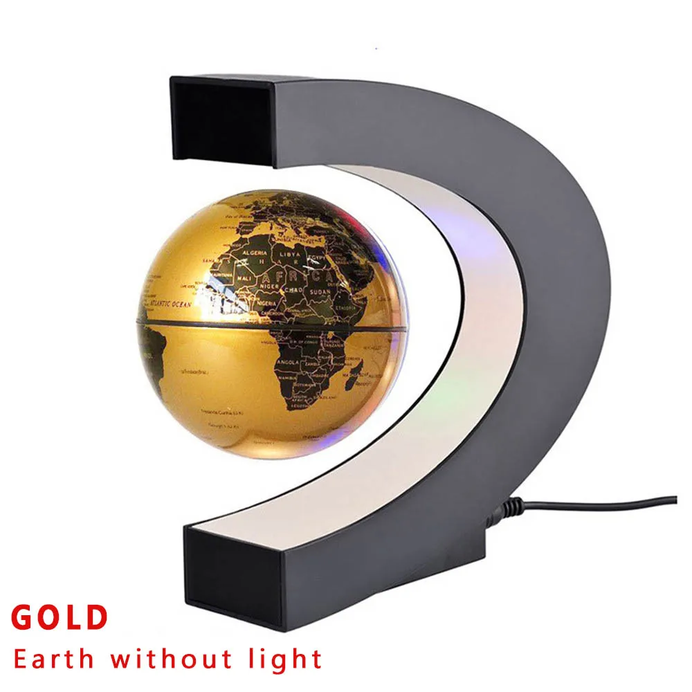Магнитный левитационный Плавающий глобус Карта мира Светодиодный Свет домашний декор C Форма AU/US/EU/UK вилка - Цвет: EU-gold-no light