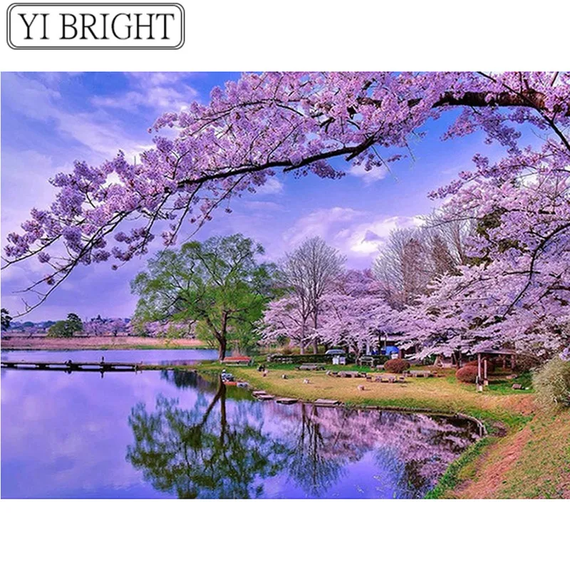 

Romantic Sakura Trees fall Diamond Embroidery Scenery 5D Diamond Painting Cross Stitch Diamond Mosaic Needlework Bedroom LK1